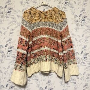 Anthropologie Kahlo Sweater Chunky Striped Knit Alpaca Wool Blend Rainbow Medium